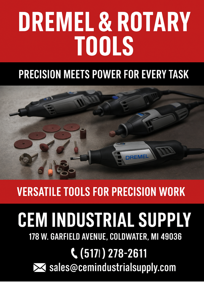 Dremel and Rotary Tools on display at CEM Industrial Supply on an A4 size flyer.