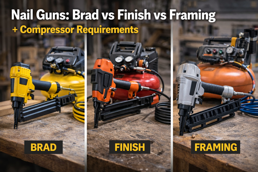 Nail Guns - Brad vs Finish vs Framing and Compressor Requirements