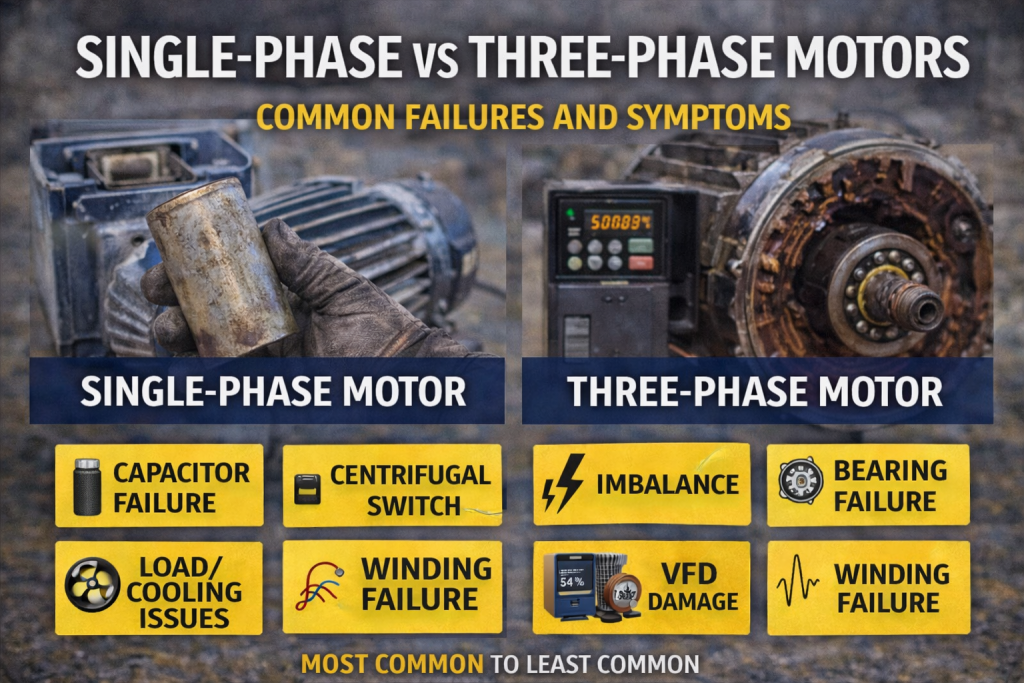 Single-Phase vs Three-Phase Motors Common Failures and Symptoms